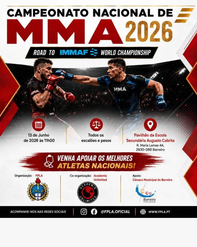 Campeonato Nacional de MMA 2026 realiza-se a 13 de junho no Barreiro